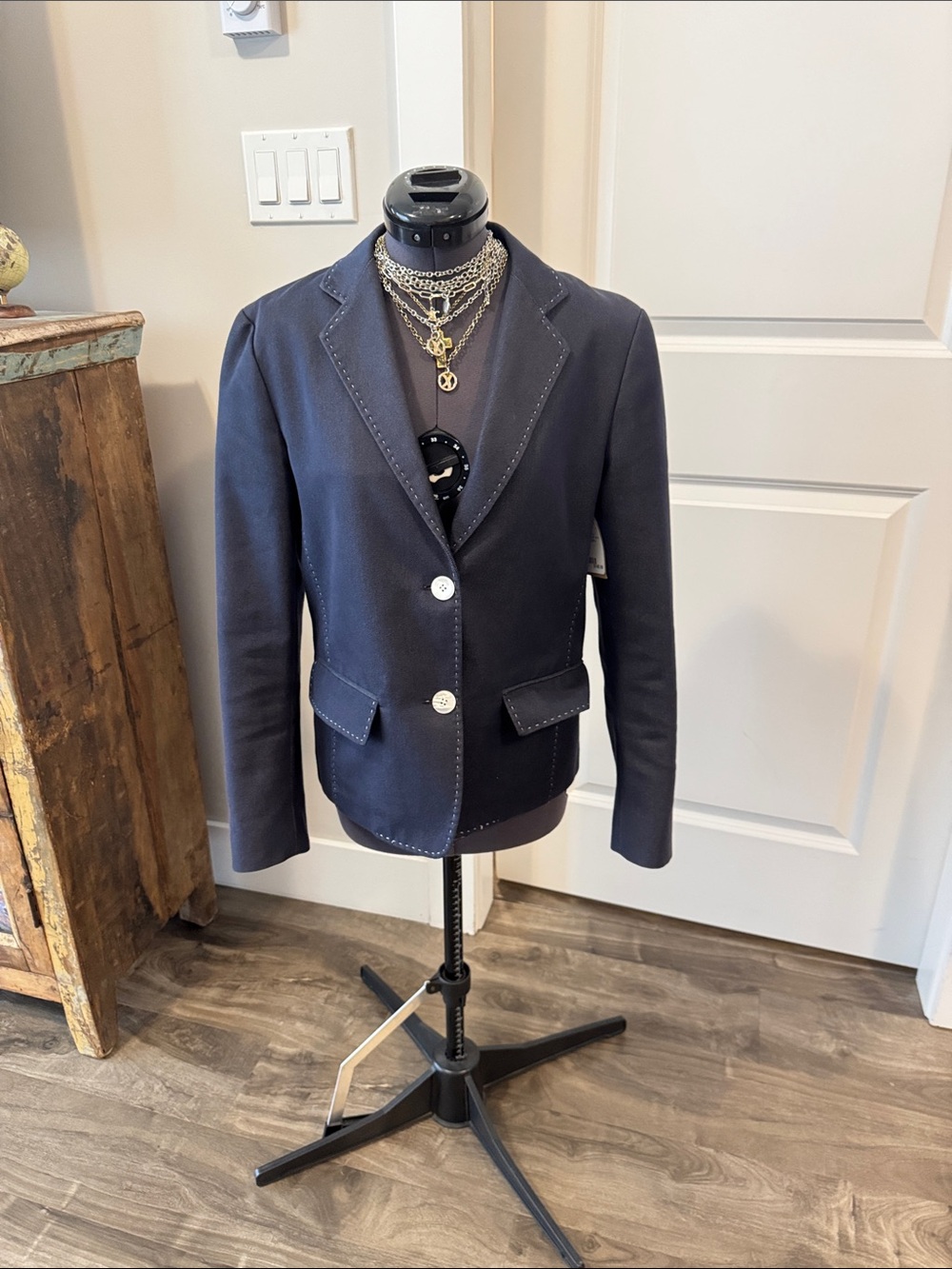 MaxMara Navy Blazer with Contrast Stitching - estimated 4 (as is marks)